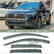 FITS 2022-2024 TOYOTA COROLLA CROSS JDM SMOKE TINTED CLIP-ON WINDOW VISOR W/ BLACK TRIM RAIN GUARD