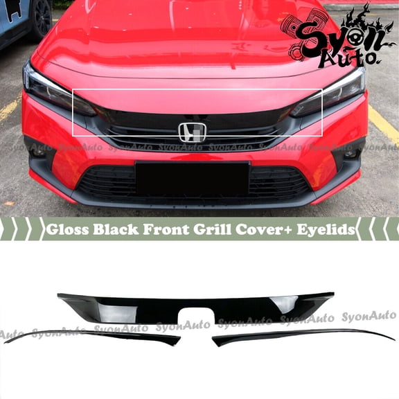 FITS 2022+ HONDA CIVIC & HATCHBACK GLOSSY BLACK JDM FRONT GRILL COVER + EYELIDS GARNISH