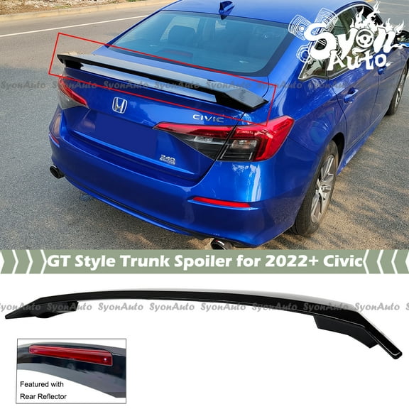 FITS 2022+ HONDA CIVIC SEDAN GLOSSY BLACK HIGHKICK GT STYLE TRUNK SPOILER WING