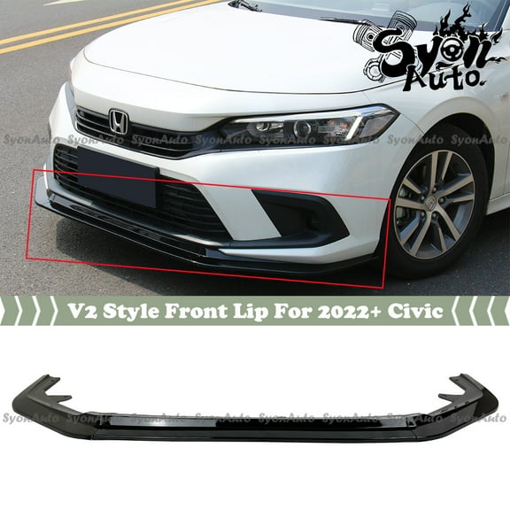 FITS 2022+ HONDA CIVIC SEDAN & HATCHBACK V2 STYLE GLOSSY BLACK FRONT BUMPER LIP SPLITTER