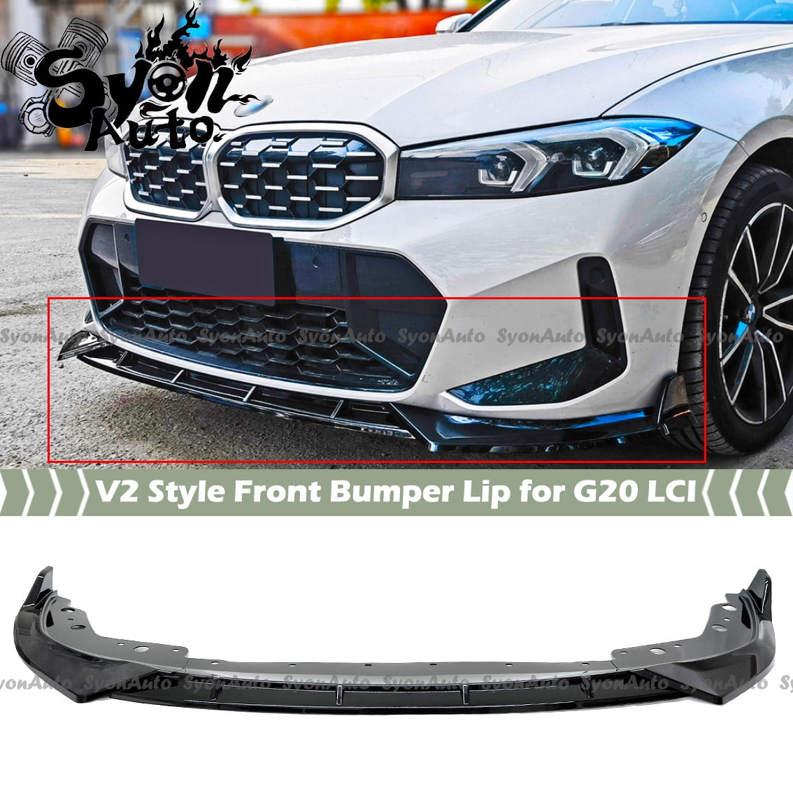 FITS 2023+ BMW G20 LCI 330i M340i V2 STYLE GLOSS BLACK 3PCS FRONT BUMPER LIP KIT