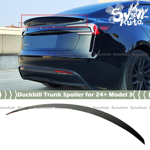 FITS 2024-2026 TESLA MODEL 3 HIGHLAND GLOSS BLACK DUCKBILL REAR TRUNK SPOILER WING