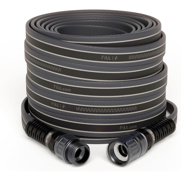 FITT Force Pro Water Hose, 5/8" x 100 ft, Lightweight Ultra Flexible Flat Garden Hose, Kink-Free Heavy Duty Commercial Grade, Grey and Blue