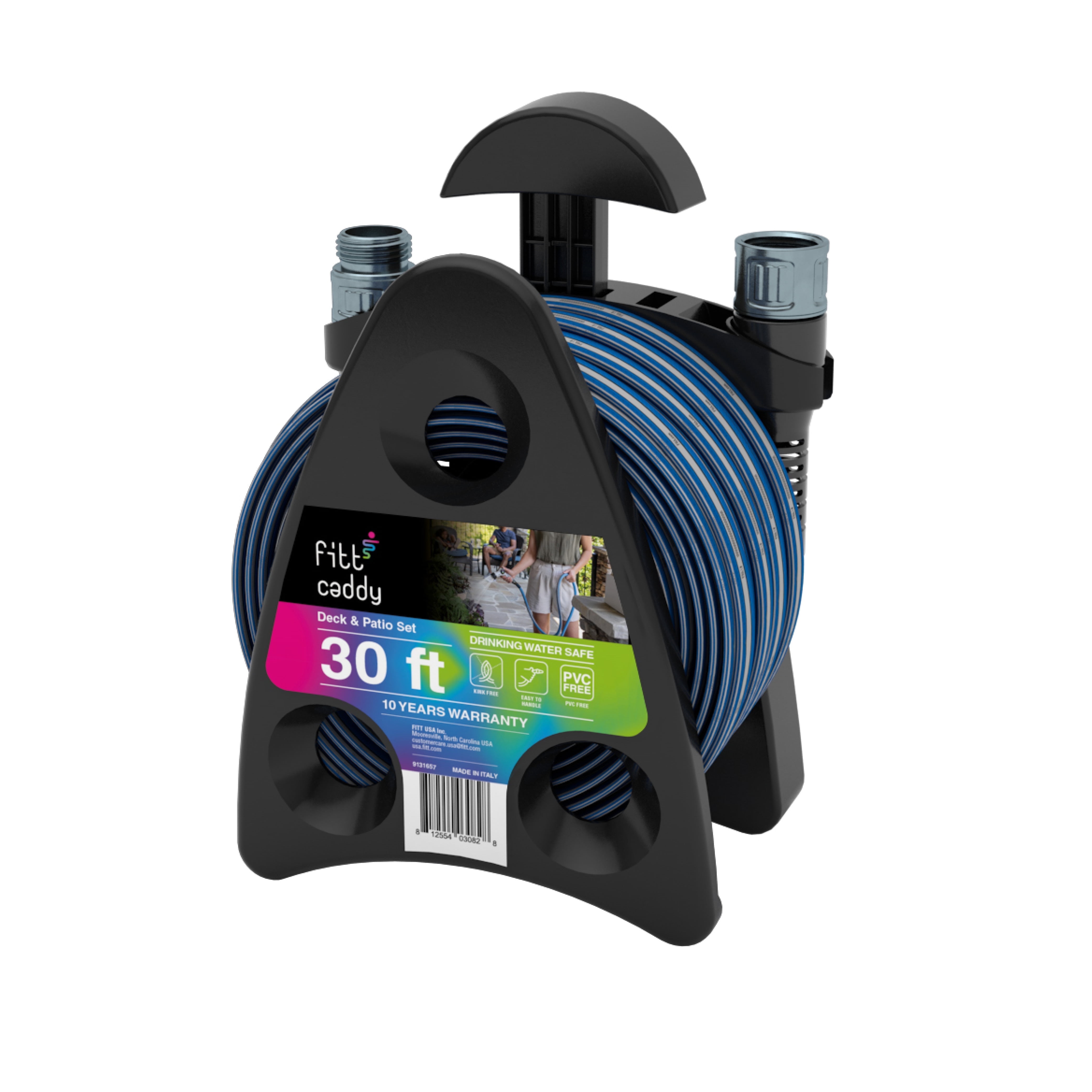 30ft Blue and Black Plastic Wall-Mount Hose Reel