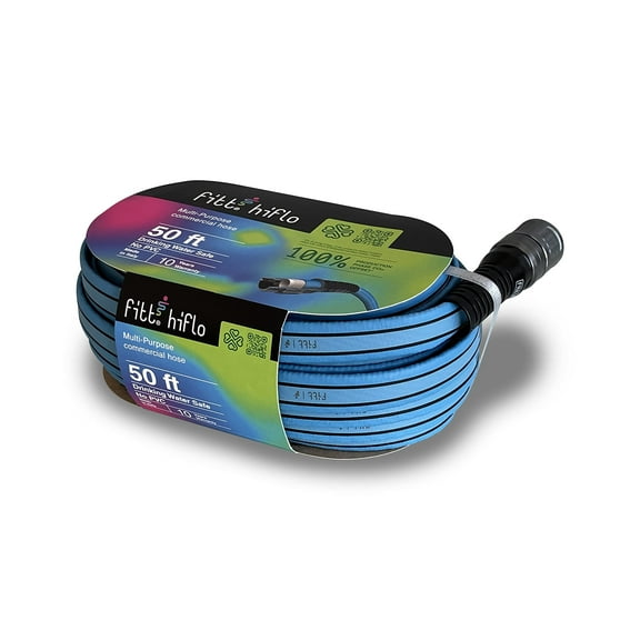 FITT HiFlo Water Hose, Lightweight Ultra Flexible Durable Kink-Free Flat Multipurpose Garden Hose, Easy to Use and Long-lasting Performance, 50-Feet