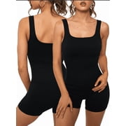 FITTIN JUMPSUIT WOMENS SQUARE NECK ONE PIECE JUMPSUIT - M - BLACK