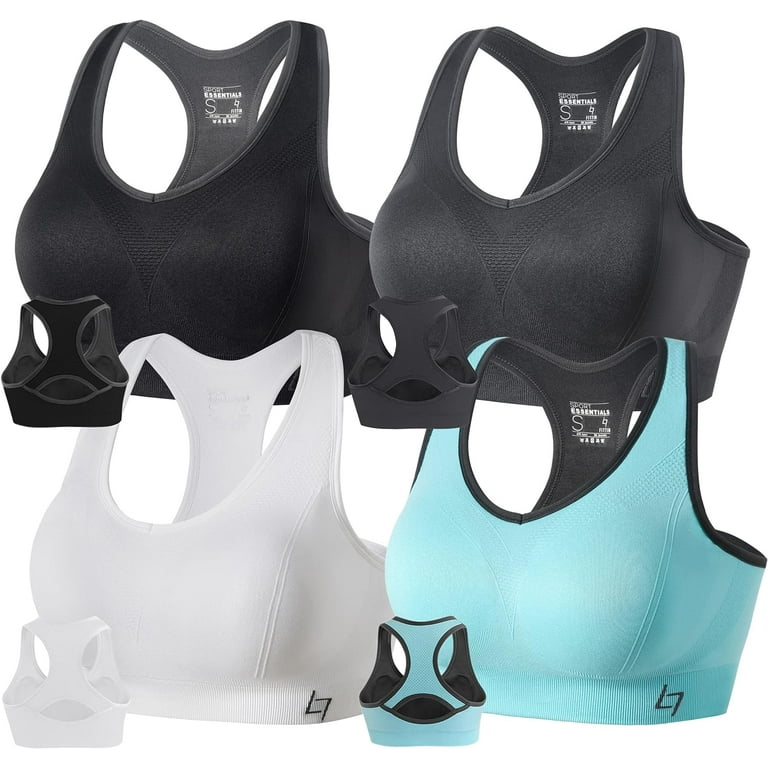 FITTIN Racerback Sports Bras for Women - Padded Seamless High Impact  Support for Yoga Gym Workout Fitness Large A1-black/Grey/Blue/White 