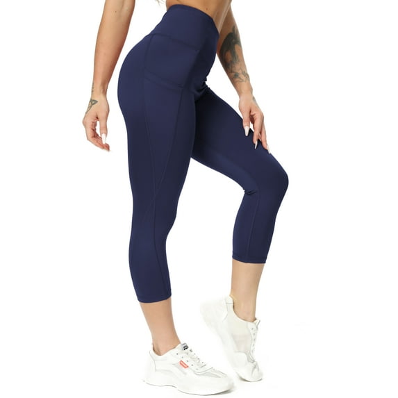 FITTOO High Waist Tummy Control Capri for Women Workout Leggings with Pocket Female