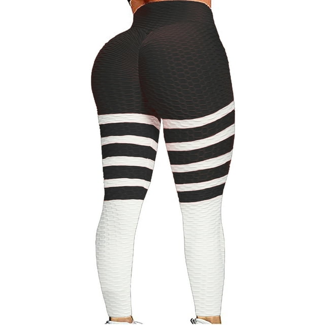 Fittoo Sexy Women Booty Yoga Pants High Waisted Honeycomb Capris Ruched Butt Lift Textured Tummy