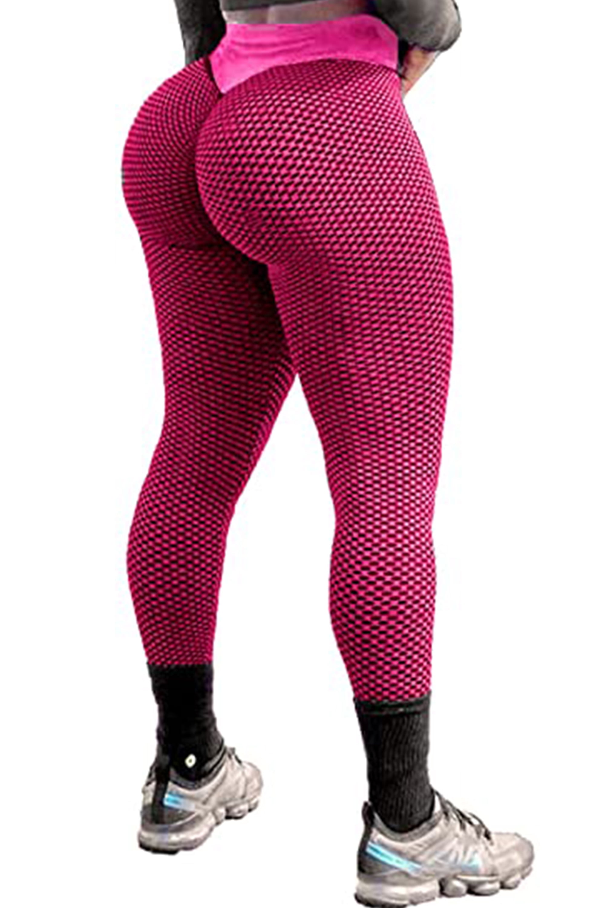 Fittoo Sexy Women Booty Yoga Pants High Waisted Honeycomb Ruched Butt Lift Textured Tummy