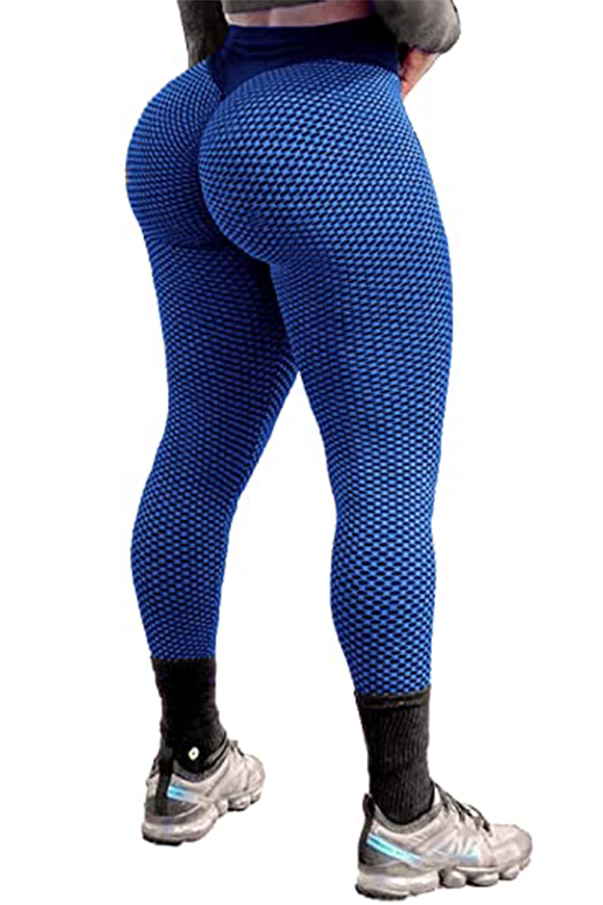FITTOO Sexy Women Booty Yoga Pants High Waisted Honeycomb Ruched Butt Lift  Textured Tummy Control Scrunch Leggings 