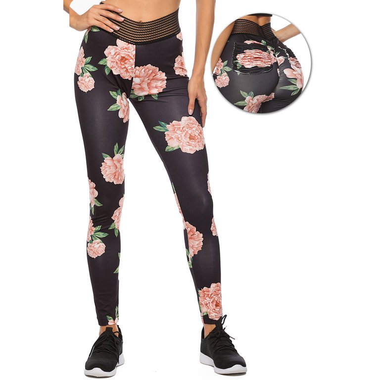 FITTOO Women Floral Print Yoga Pants Tummy Control Butt Lift