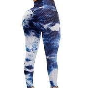 FITTOO Women Tie Dye Yoga Pants High Waist Ruched Butt Lift Texture Tiktok Leggings