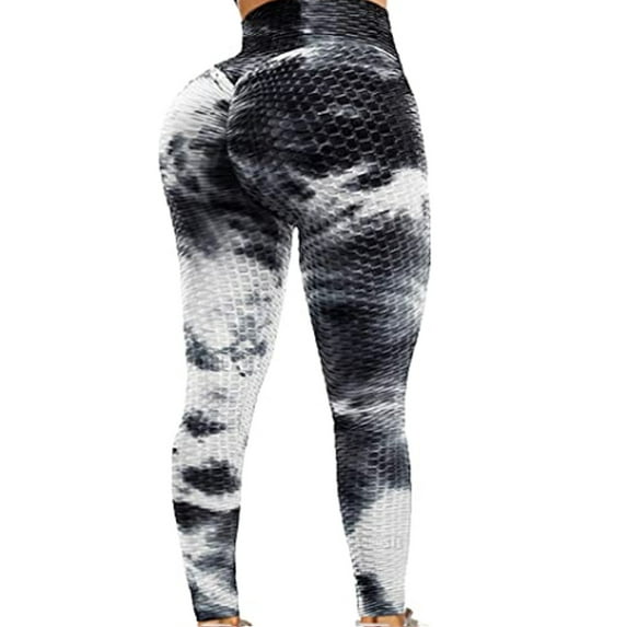 FITTOO Women Tie Dye Yoga Pants High Waist Ruched Butt Lift Texture Tiktok Leggings