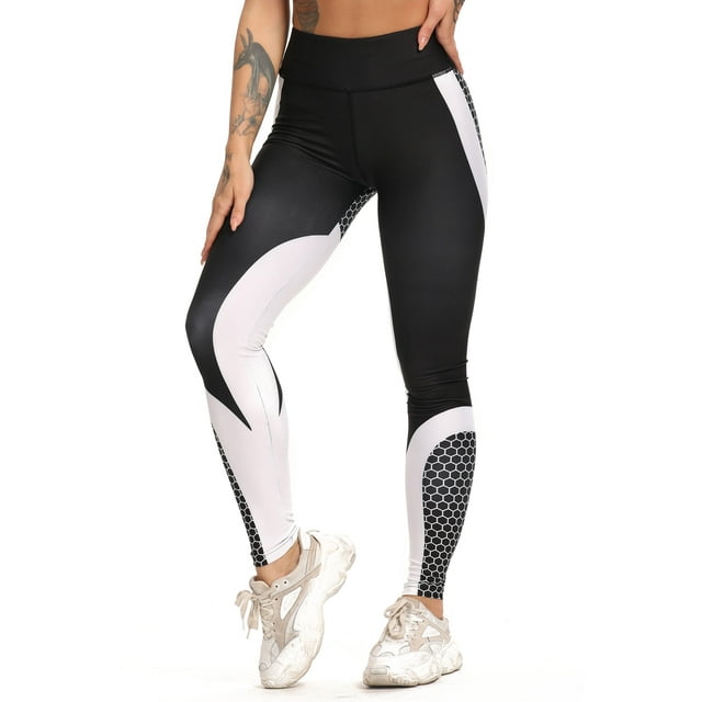 Fittoo Women Yoga Pants Digital Printing Honeycomb Hip High Waist Workout Slim Fitness Leggings