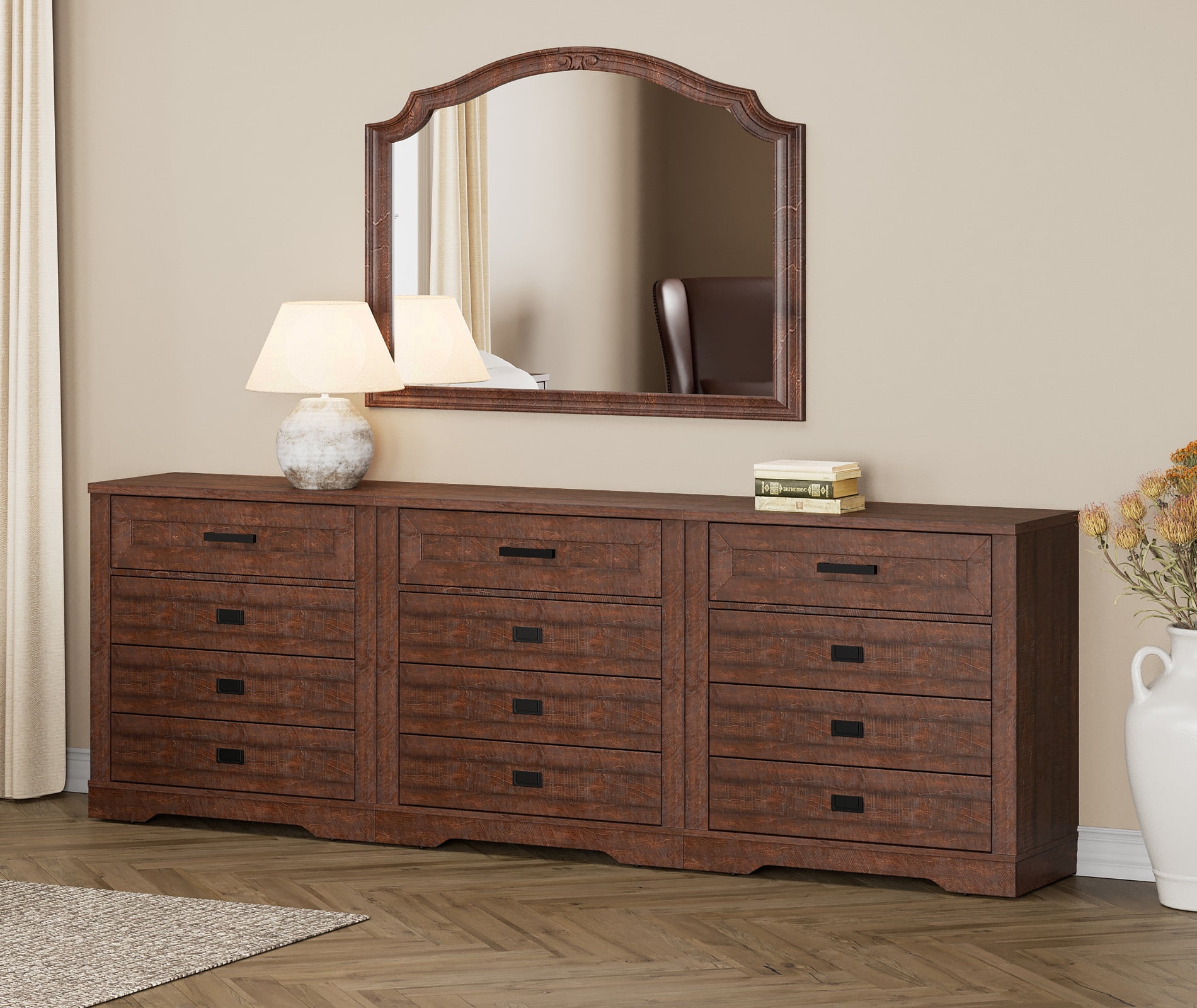 FITUEYES 12-Drawer Dresser, Anti-Tilt, Rustic Brown, 31.9" Tall