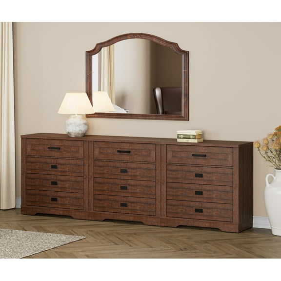 FITUEYES 12-Drawer Dresser, Anti-Tilt, Rustic Brown, 31.9" Tall