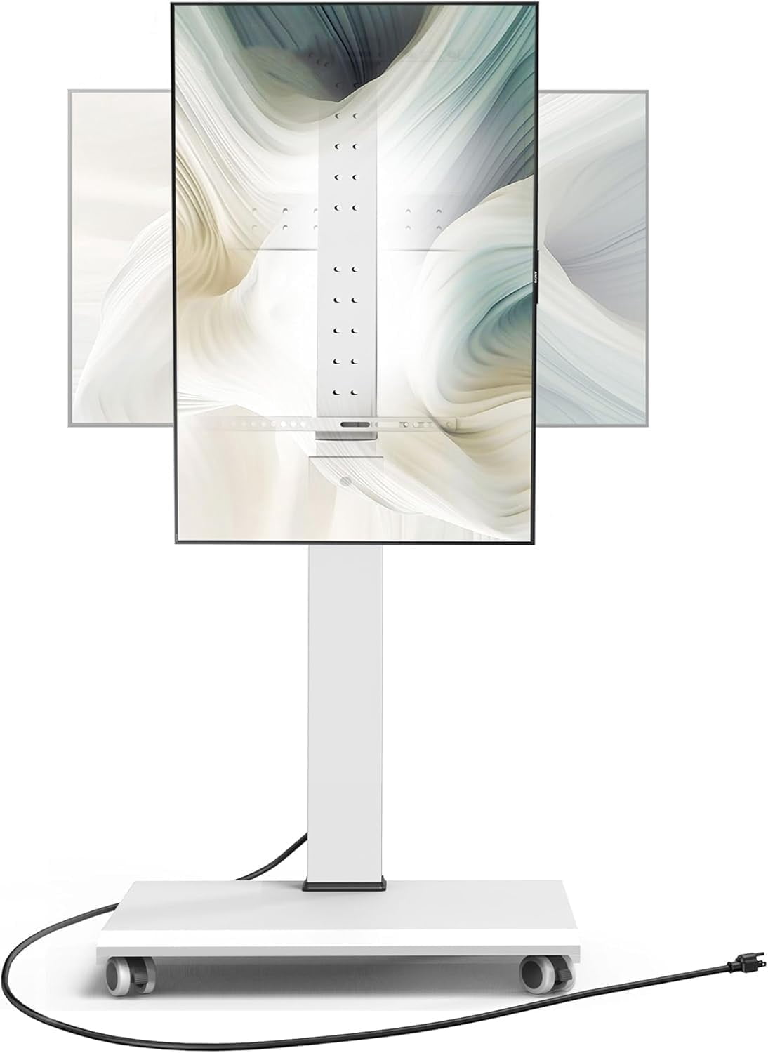 FITUEYES 2PCS Rolling TV Stand for 32–75 Inch TVs, White, Power Outlet, Portrait/Landscape Rotation