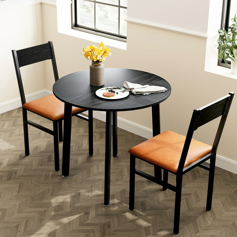FITUEYES 3点セット ダイニングテーブル FITUEYES 3 Piece Modern Dining Table Set, Black/Vintage