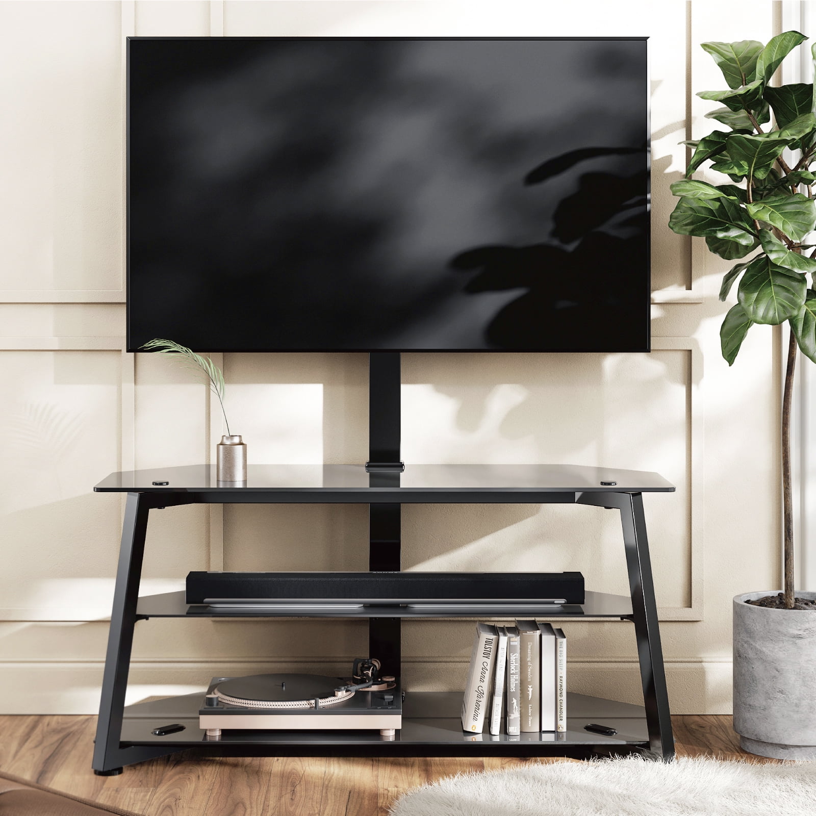 FITUEYES 3Tier Floor TV Stand for 3770 Inch TVs Entertainment Stand