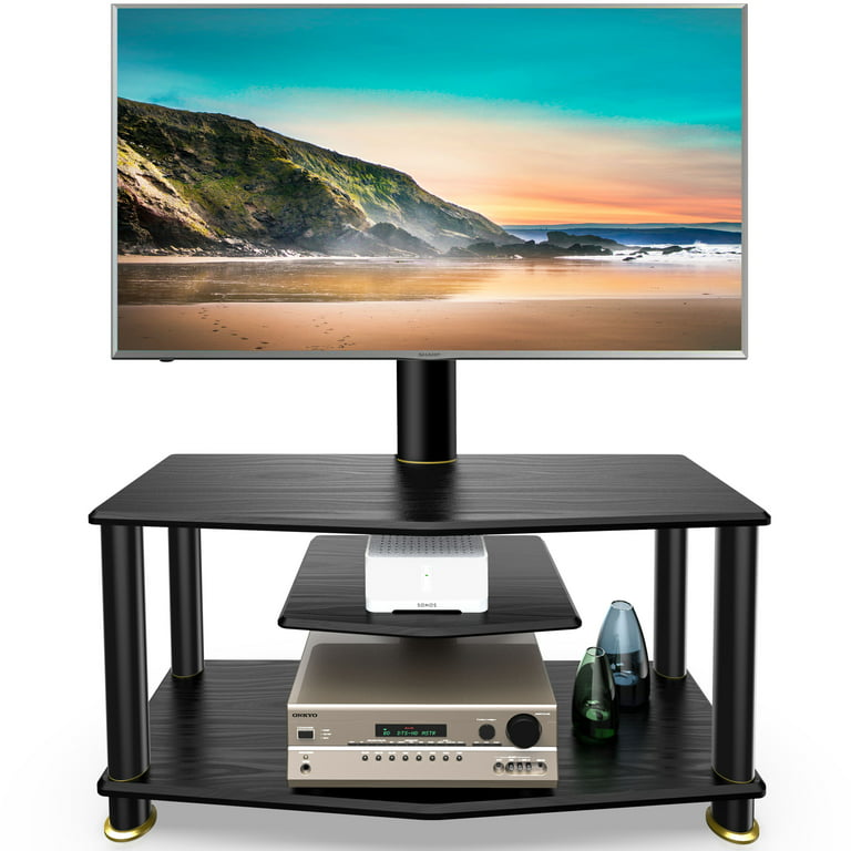 Height 55 Stand TW307801MB Wooden 32 for with to or TVs Plasma Curved TV Swivel and Black inch Screen 3-Tiers Flat Mount Floor Adjustable Bracket FITUEYES