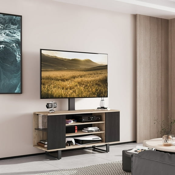 FITUEYES 3-Tiers Floor Wood TV Stand Media Console for 32 to 65 inches Flat Screen TVs,with Adjustable Height & Cable Management,Black