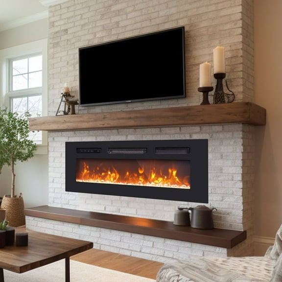 FITUEYES 36" Electric Fireplace Recessed & Wall Mounted, 1500W Fireplace Heater and Linear with 12 Adjustable Flame Colors/8H Timer/ Remote Control