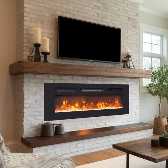 FITUEYES 36" Electric Fireplace, Remote & Panel Controlled, Ideal for Living Rooms & Bedrooms, Recessed/Wall-Mounted Heater, 12 Flame Colors Adjustable, 8H Timer, Low Noise, 750/1500W.