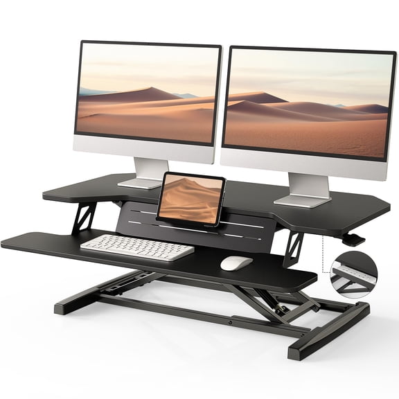FITUEYES 36 in Standing Desk Converter for Dual Monitors, Black