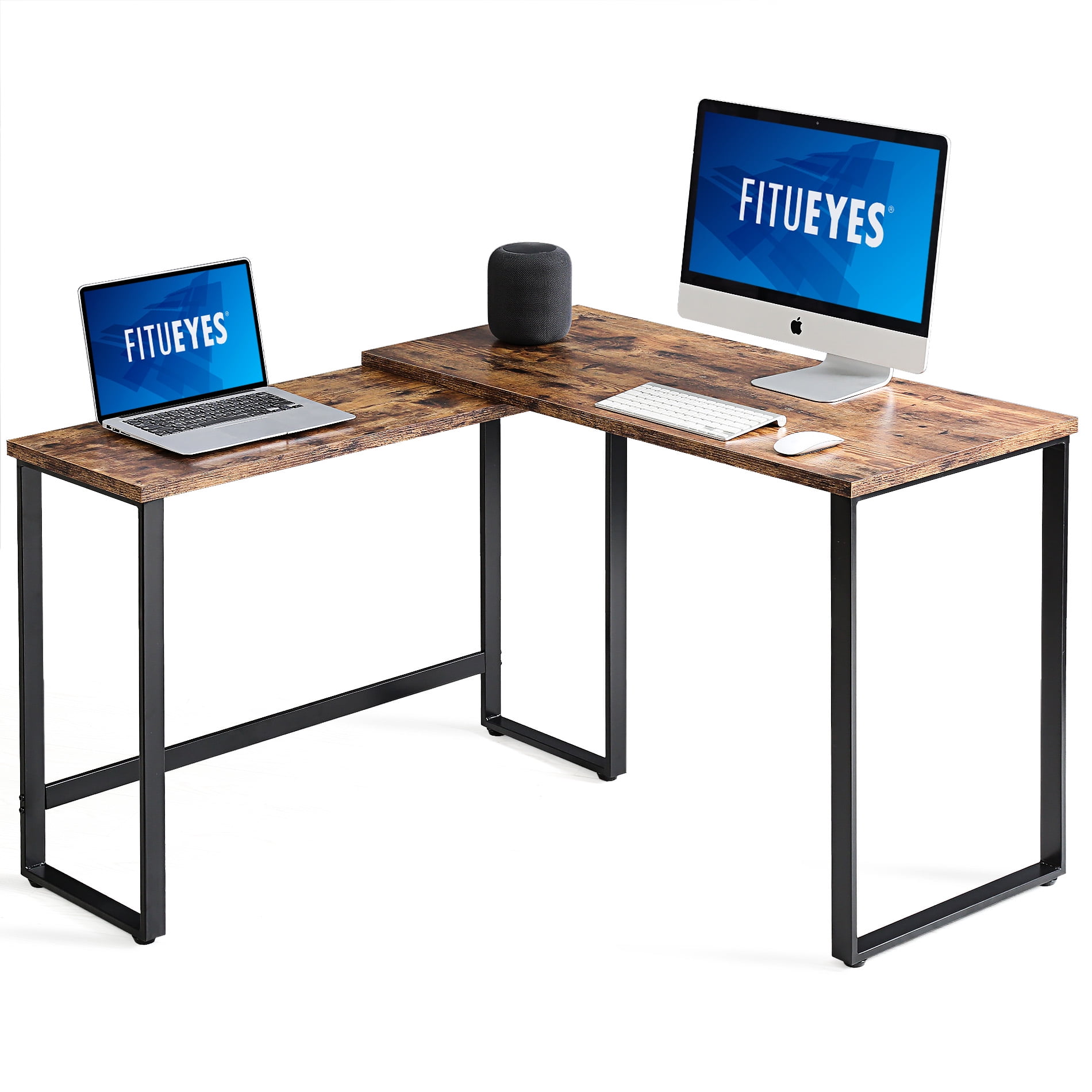 FITUEYES 360° Rotating L Shaped Desk Corner Table for Home Office Write