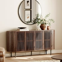 FITUEYES 4-Door Fluted Sideboard Buffet, Coffee Bar Storage Cabinet with 4 Compartments, Walnut Credenza for Dining Room & Kitchen