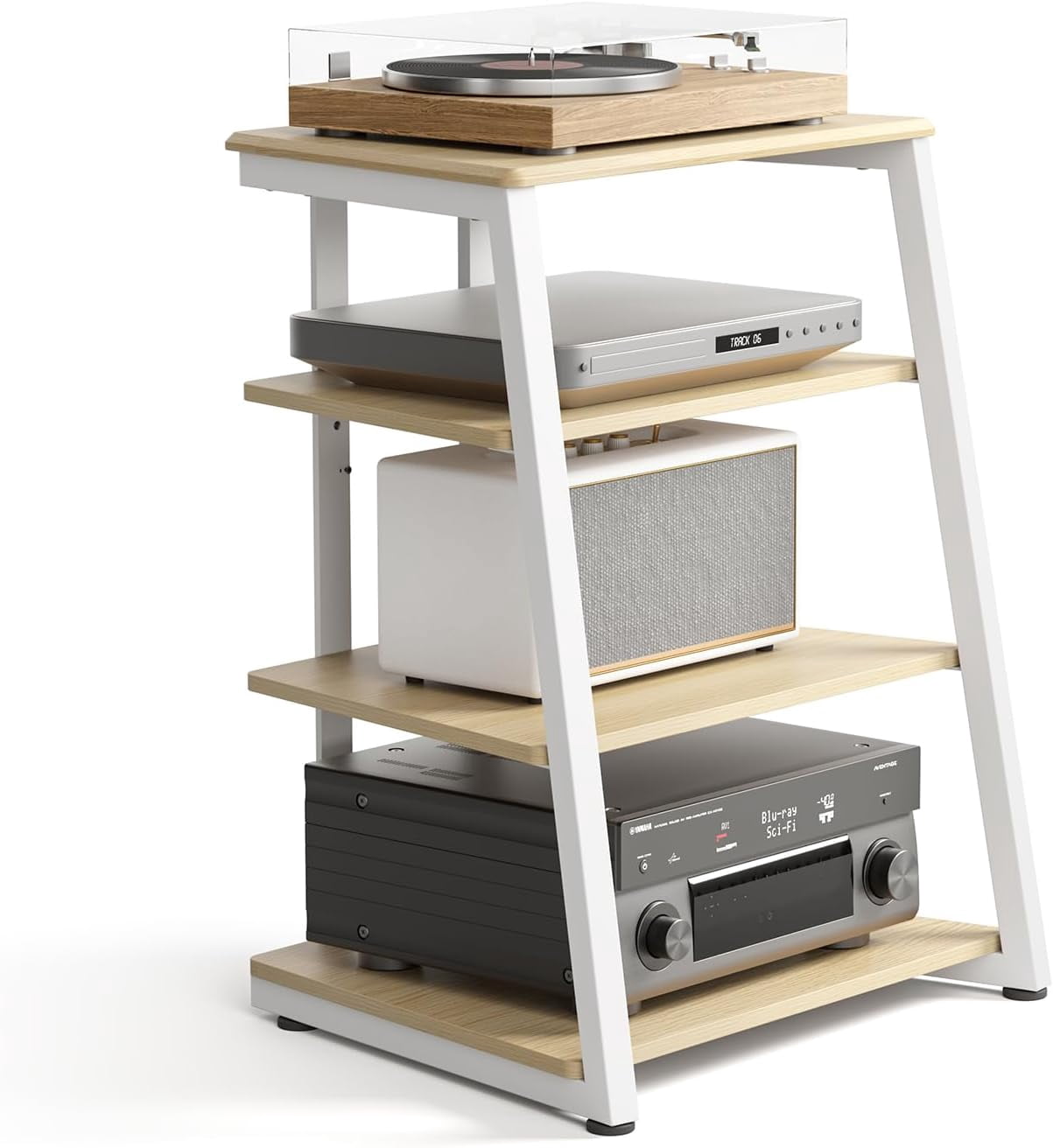 FITUEYES 4-Tier Stereo Cabinet with LED Backlight, Adjustable Shelves, White