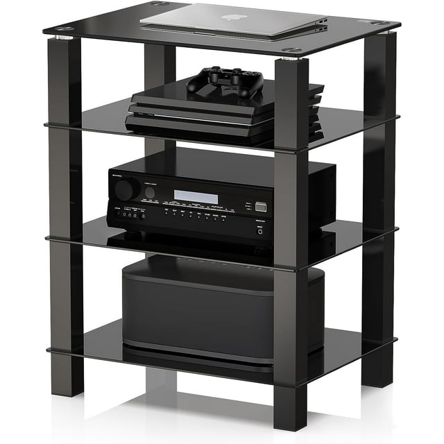 FITUEYES 4tier Media Stand Audio/Video Component with Glass