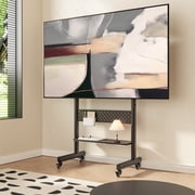 FITUEYES Rolling TV Stand with Wheels for 40-85 inch LCD/LED Screens, Height Adjustable Mobile Cart with One Shelf, Black