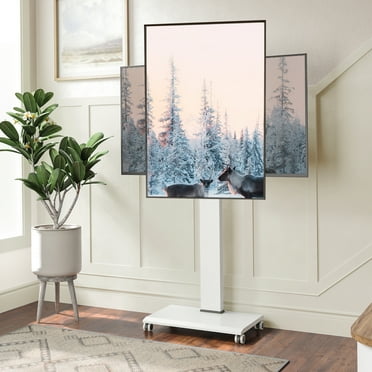 FITUEYES 62-Inch Rolling TV Stand with Wheels and Swivel up to 70 inch TVs, White