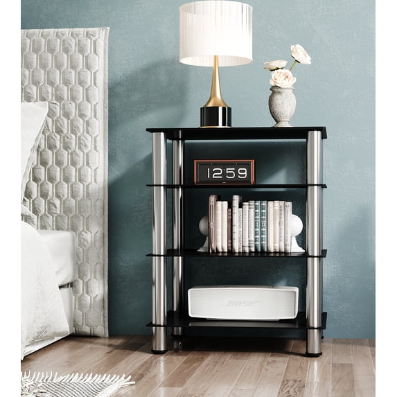FITUEYES AV Component 4-Tier Media Stand Audio Rack Entertainment Shelves TV Stand for Video Components, Stereo Equipment and Gaming Consoles