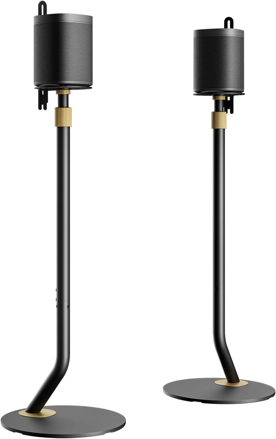 FITUEYES Adjustable Height Speaker Stands, 27.5-39.3 in, Pair, Black and Gold