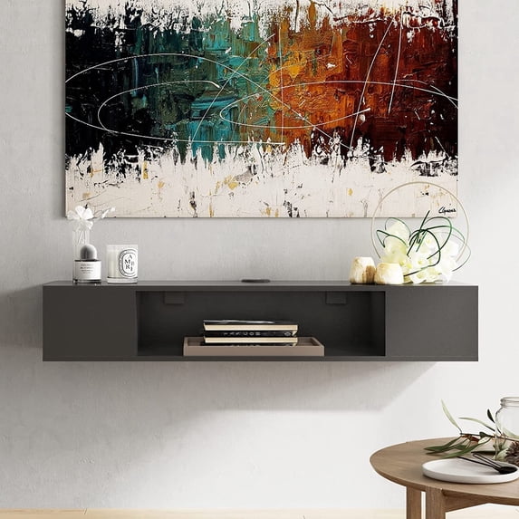 FITUEYES Modern Wall Mounted Floating Television Stand Media Console, Black, Cable Management, 39.4 in Length