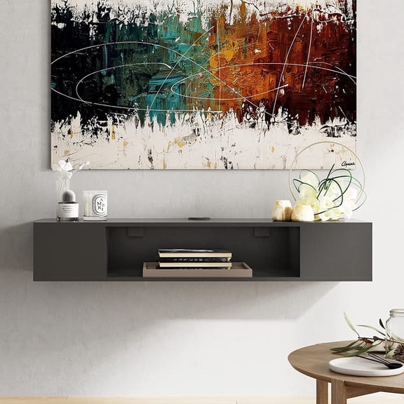 FITUEYES Modern Wall Mounted Floating Television Stand Media Console, Black, Cable Management, 39.4 in Length