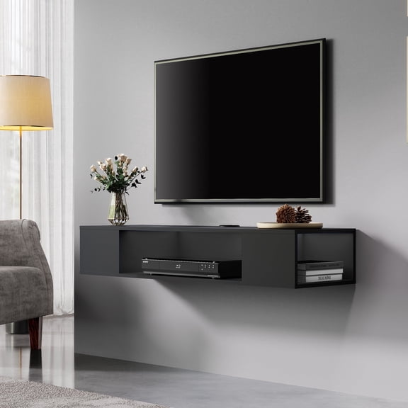 FITUEYES Floating TV Stand Media Console, Wall Mounted, Black, Cable Management, 39.4 inch, for TVs up to 55 inch