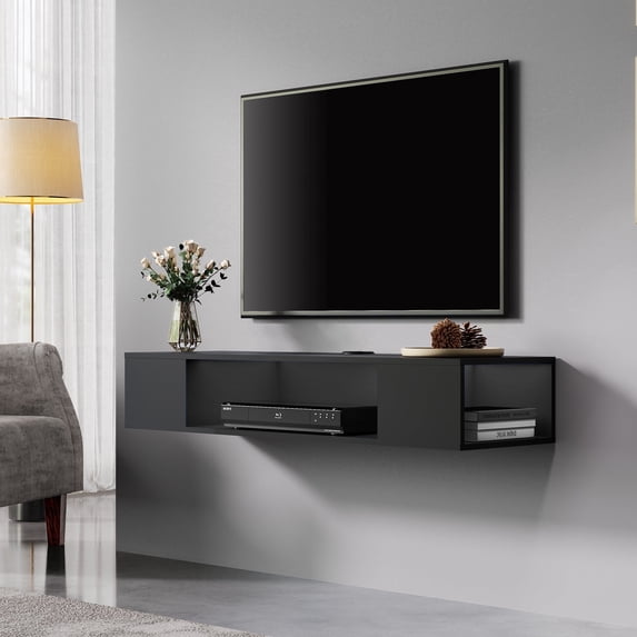 FITUEYES Floating TV Stand Media Console, Wall Mounted, Black, Cable Management, 39.4 inch, for TVs up to 55 inch
