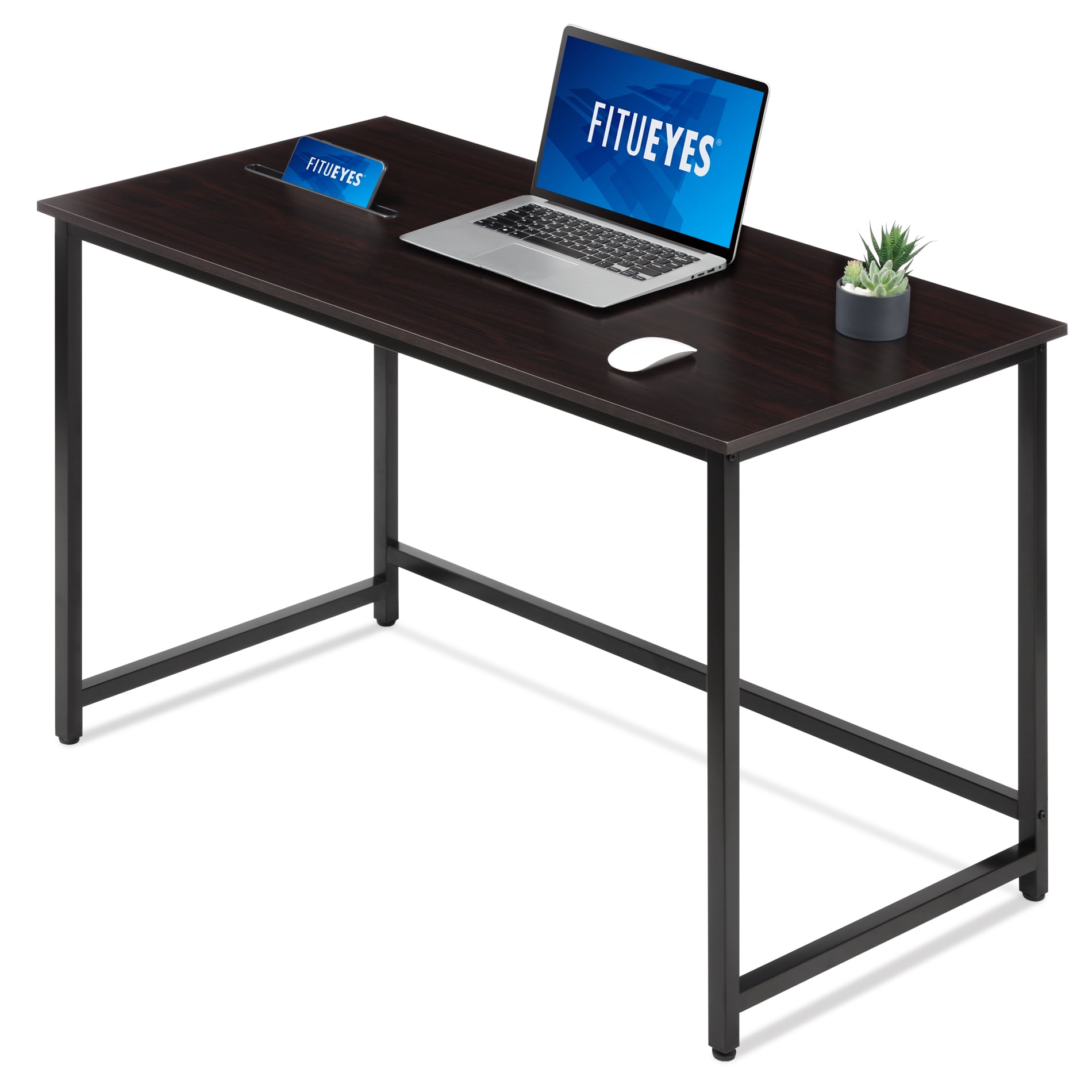 FITUEYES Black Writing Desk with Slot Wood and Metal Study Computer