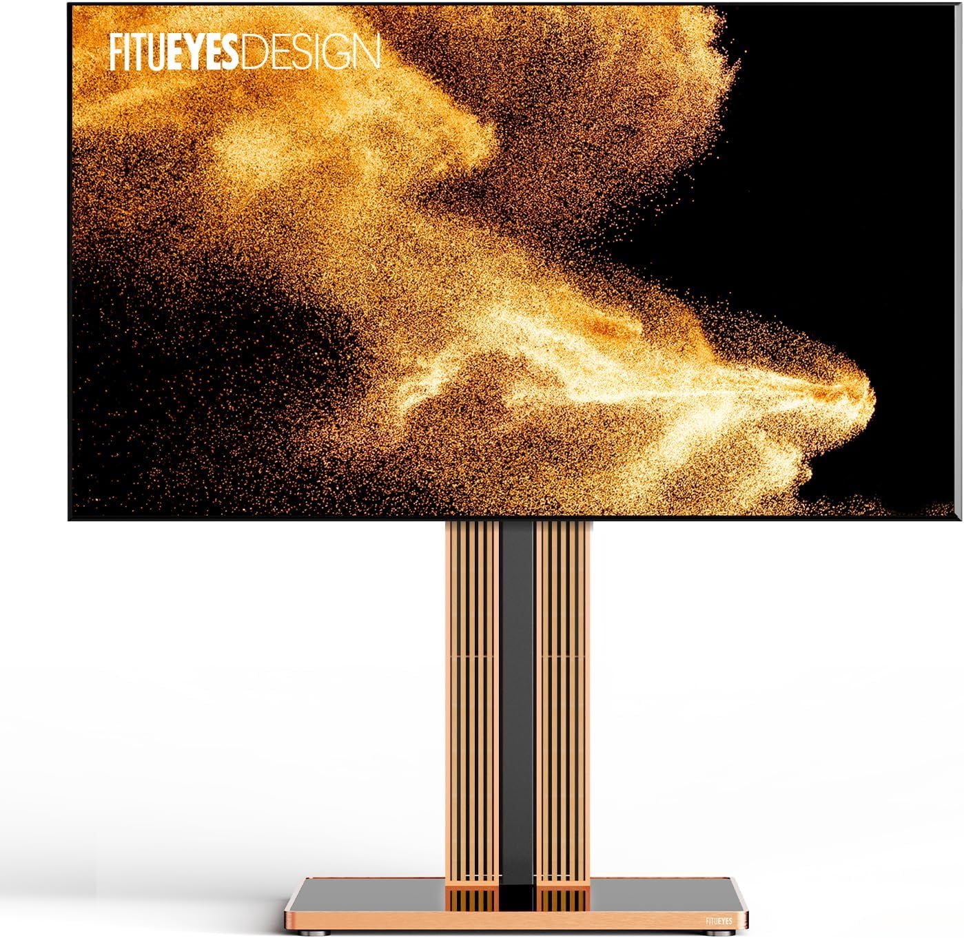 FITUEYES Cantor Series Floor TV Stand for 43–78 Inch TVs, Black & Light Wood, Cable Storage