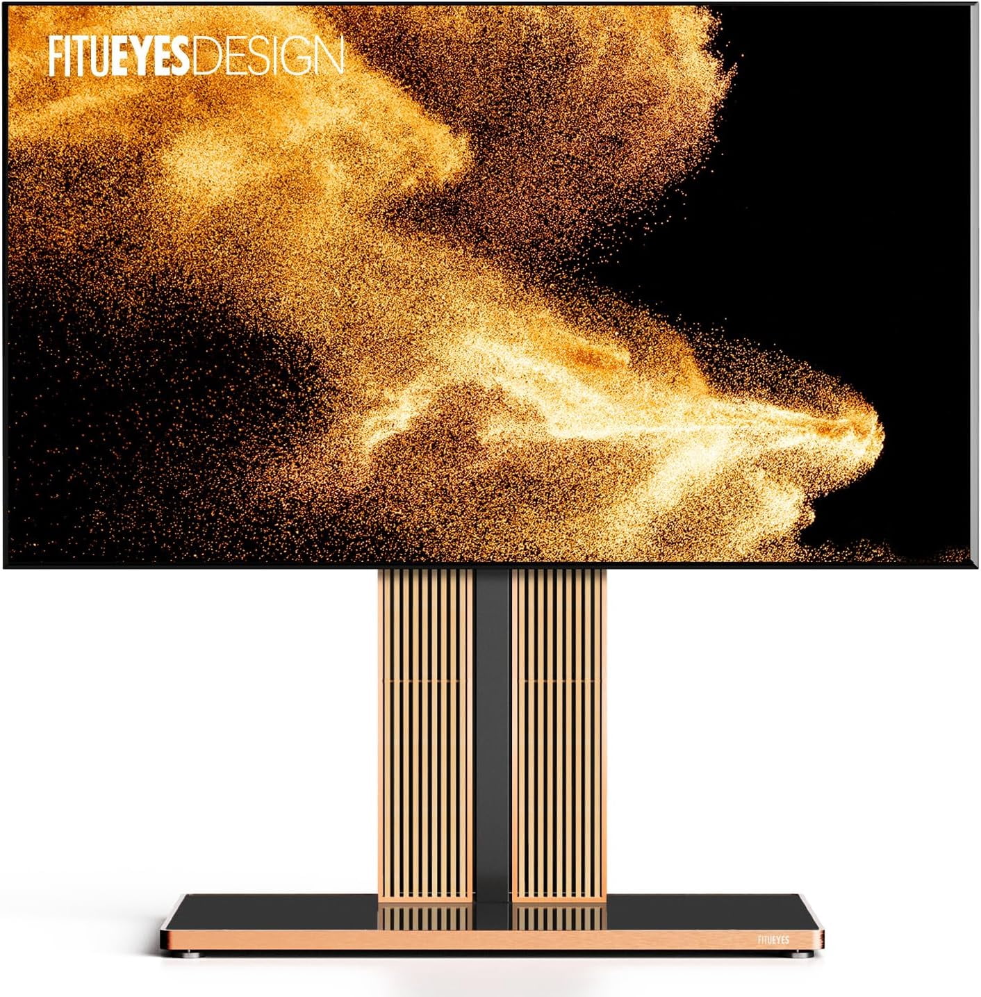 FITUEYES Cantor Series Floor TV Stand for 75–100 Inch TVs, Black & Light Wood, Cable Storage