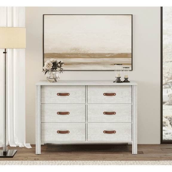 FITUEYES Classic White 6 Drawer Dresser, Wooden Storage Cabinet for Bedroom and Living Room