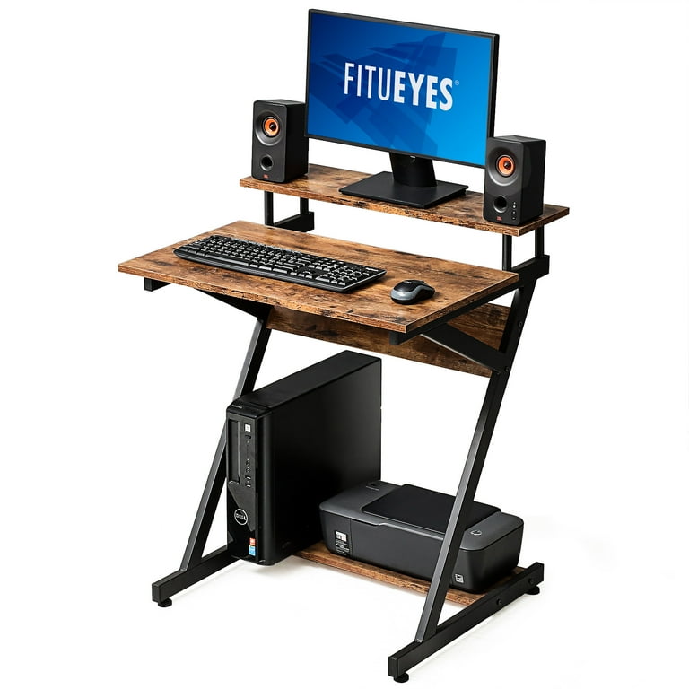 Fitueyes computer desk with monitor shelf corner study writing desk for small spaces cd307001wb discount