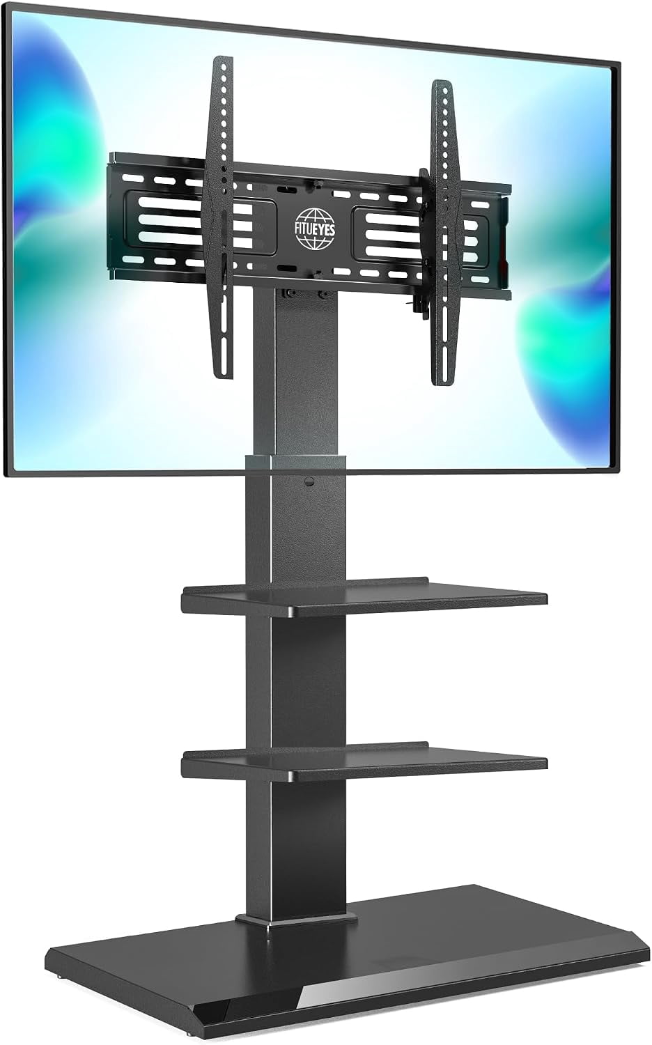 FITUEYES Corner TV Stand for 32–75 Inch TVs, Black, Swivel & Tilt, Height Adjustable, Iron Base