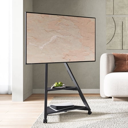 FITUEYES Design Corner TV Stand for 32 43 50 55 65 Inch TV, Rolling TV Stand for Bedroom, Living Room, Study Room and More, Mobile TV Stand with Wooden Storage Shelves, Eiffel Series.