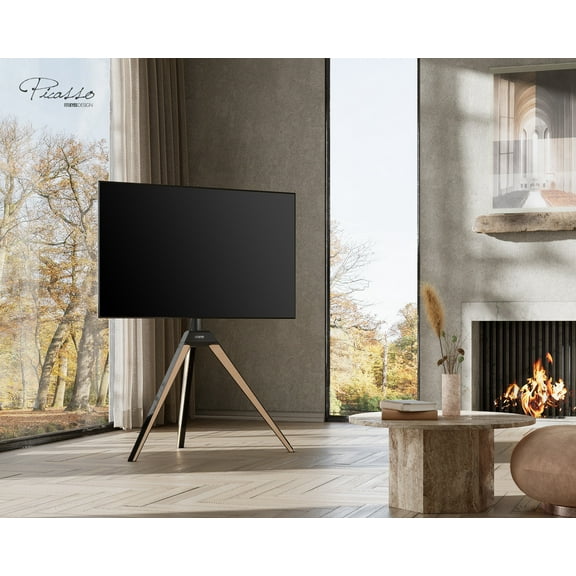 FITUEYES Design Corner TV Stand for 37 43 50 55 65 Inch TV, Easel TV Stand for Bedroom, Living Room and More, Modern TV Stand with Cable Management, Picasso Series.