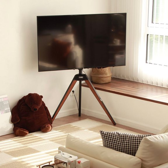 FITUEYES Design Corner TV Stand for 37 43 50 55 65 Inch TV, Easel TV Stand for Bedroom, Living Room and More, Modern TV Stand with Cable Management, Picasso Series.